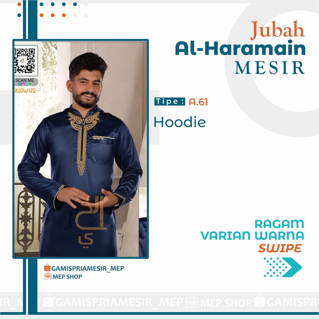 GAMIS HOODIE PRIA AL HARAMAIN POLYESTER IMPORT MESIR ORIGINAL NON MANSET VIETNAM SAUDI LOKAL MADINAH