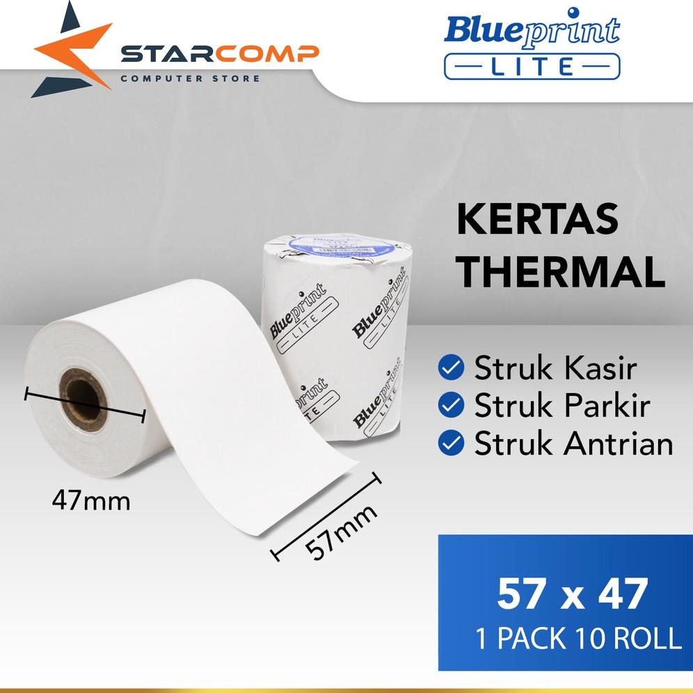 

KERTAS THERMAL STRUK KASIR BLUEPRINT LITE 57X47 P mm 1 PACK ISI 10 ROL