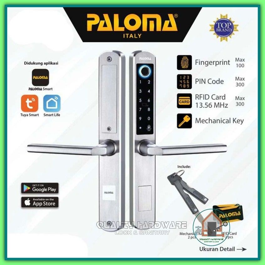 Kunci Pintu Digital Paloma QHDLP 5122 Smart Digital Wifi FingerPrint Silver Handle Password Kunci