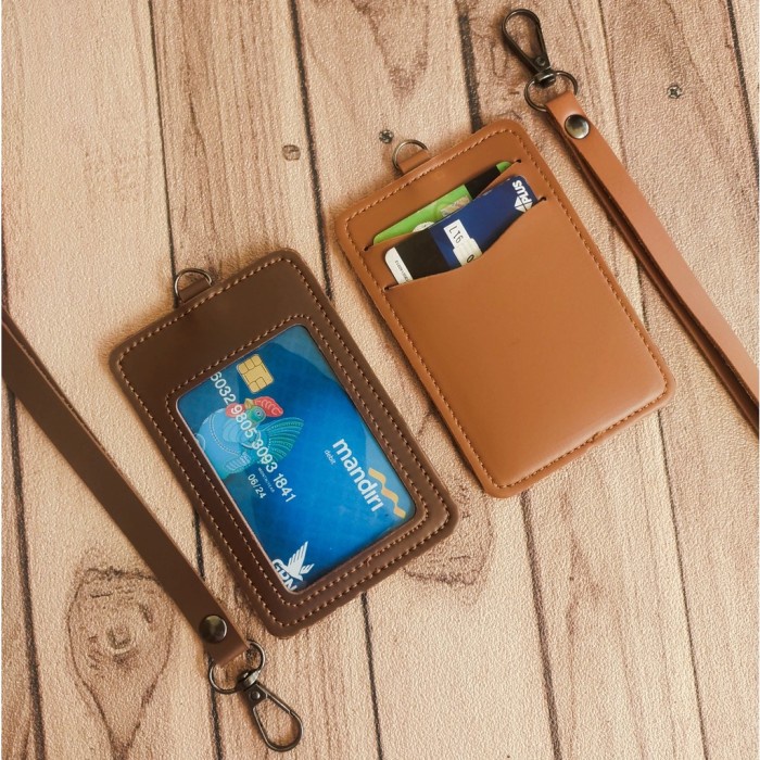 

Terlaris Kulit Holder Lanyard Name Tag Id Card Kulit Muat 2 Slot Kartu Tj Mrt