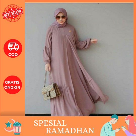 Gamis Ceruty Baby Doll Full Furring Aplikasi Renda + Mutiara Premium Terbaru / Kasela Arabian / Gami