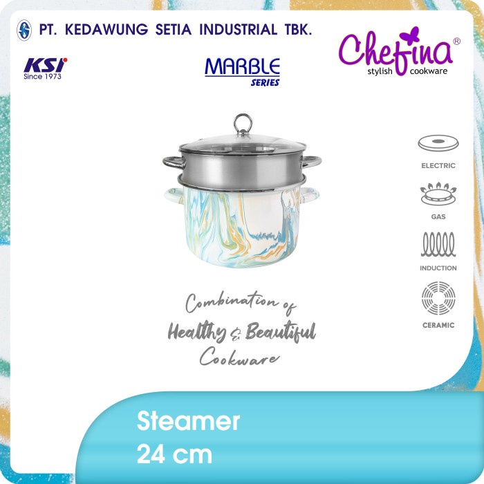 Chefina Double Steamer 24 cm Marble Panci Enamel