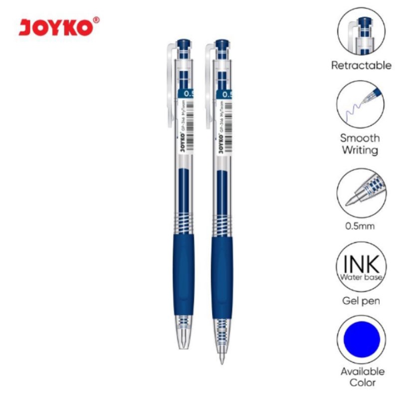 pulpen Gel joyko 0,5 mm GP 346 , hitam &amp; putih