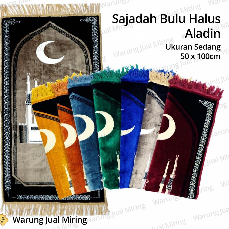 Sajadah Bulu Halus Aladin Sabit Ukuran Sedang Beludru Halus Motif Masjid Bulan Lampu Simple Simpel P