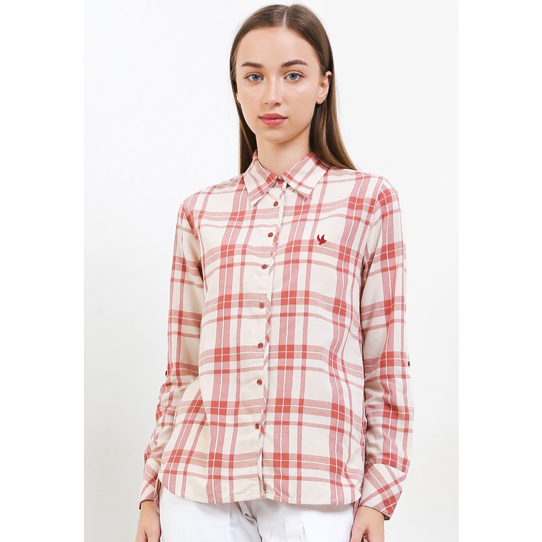 Kemeja Wanita Cardinal Original Checkered Cewek Kasual Desain Rayon CG Loose Fit Perempuan