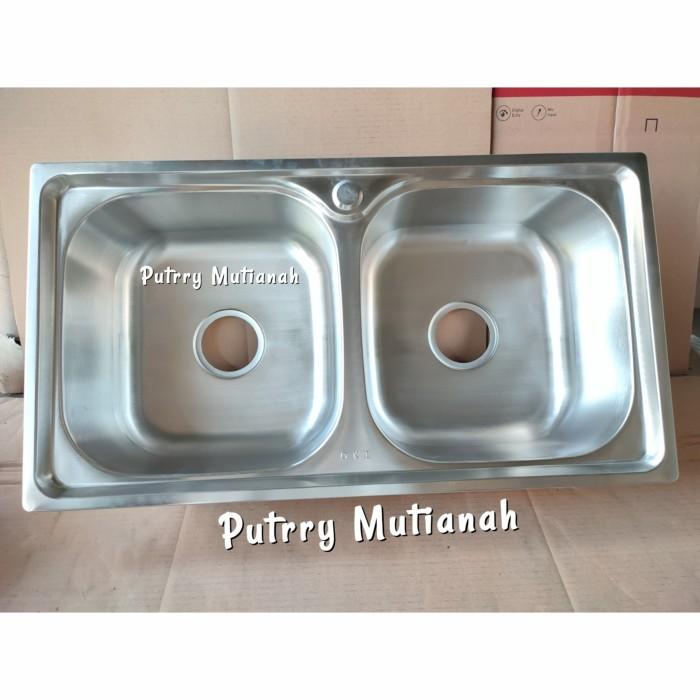 Bak cuci piring 2 lubang stainless Oki kitchen sink termurah wastafel
