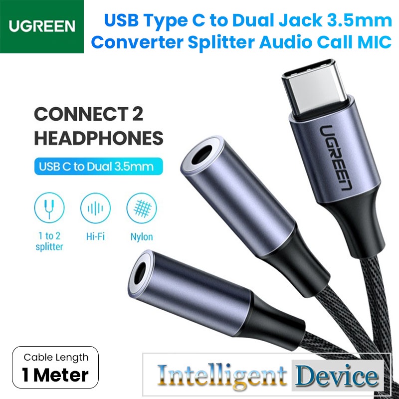 UGREEN Converter Splitter USB Type C to Dual Jack 3.5mm Audio Call MIC