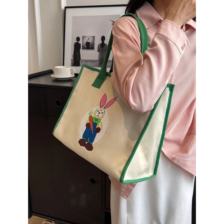 Sera tas kanvas berkapasitas besar wanita musim panas baru fashion tas bahu kasual all-match tote bag untuk belanja