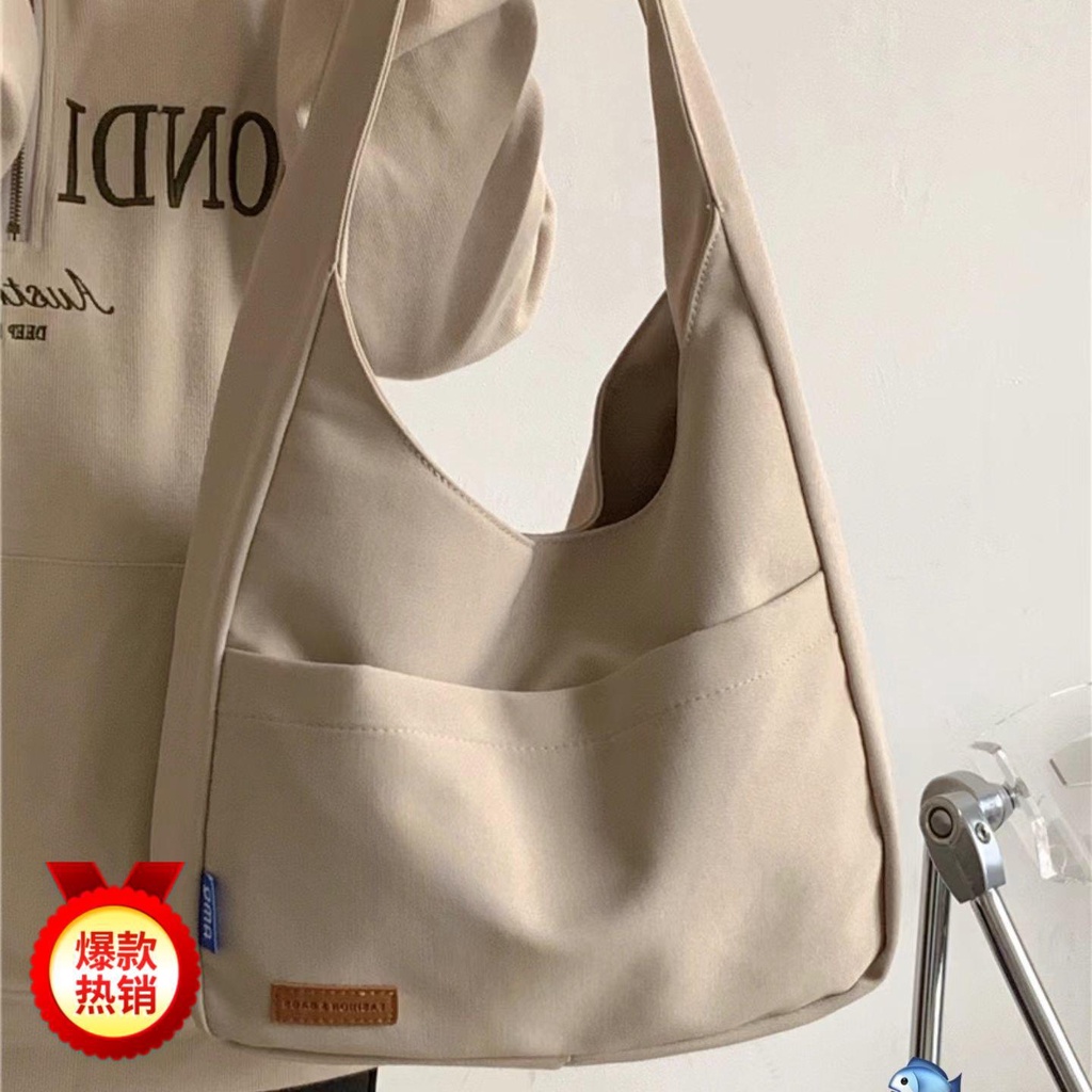 Sera ins warna solid desain sederhana rasa all-match tas tas tangan kelas mahasiswa tas bahu kapasitas besar tote bag