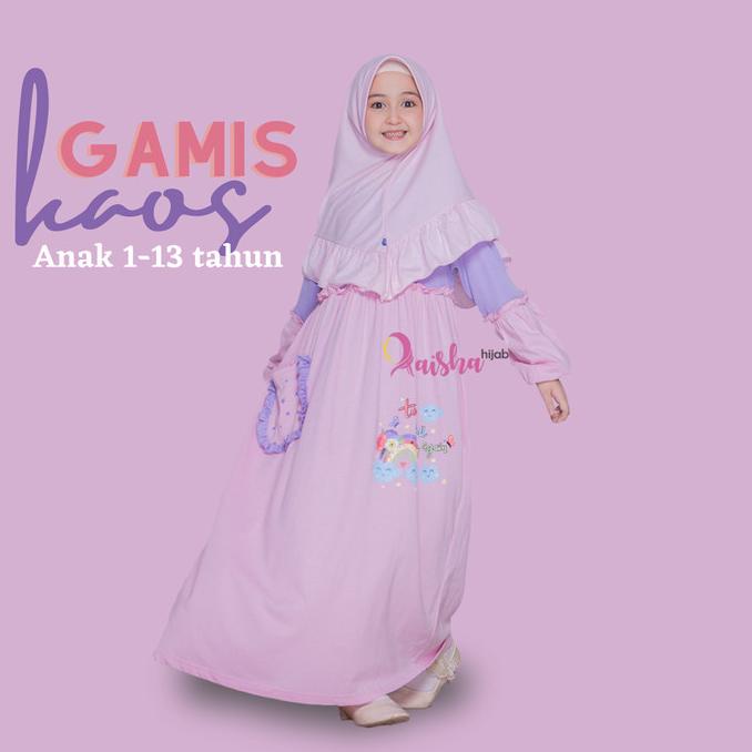 Baju Gamis Kaos Anak Muslim Perempuan 1-13 Tahun Pink Polos Kombinasi