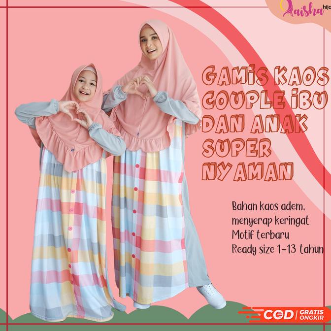 Gamis Kaos Couple Ibu Dan Anak Perempuan Umur1-13Tahun Motif Kombinasi
