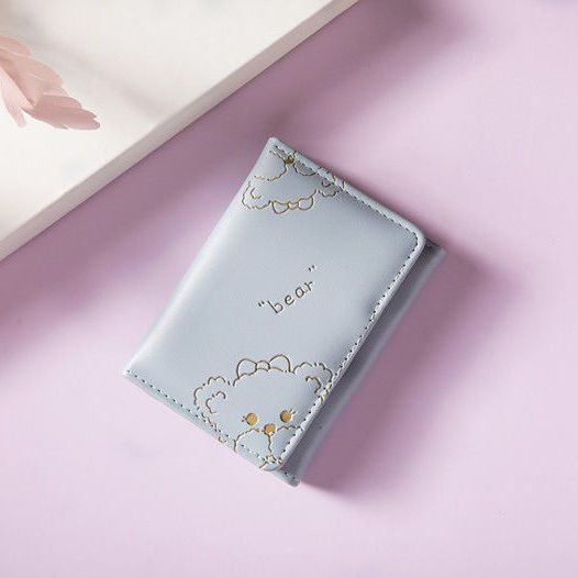 Sera 2023 produk baru dompet pendek perempuan beruang lucu super cute mahasiswa ins bagian tipis gadis dompet gadis jantung Korea Selatan