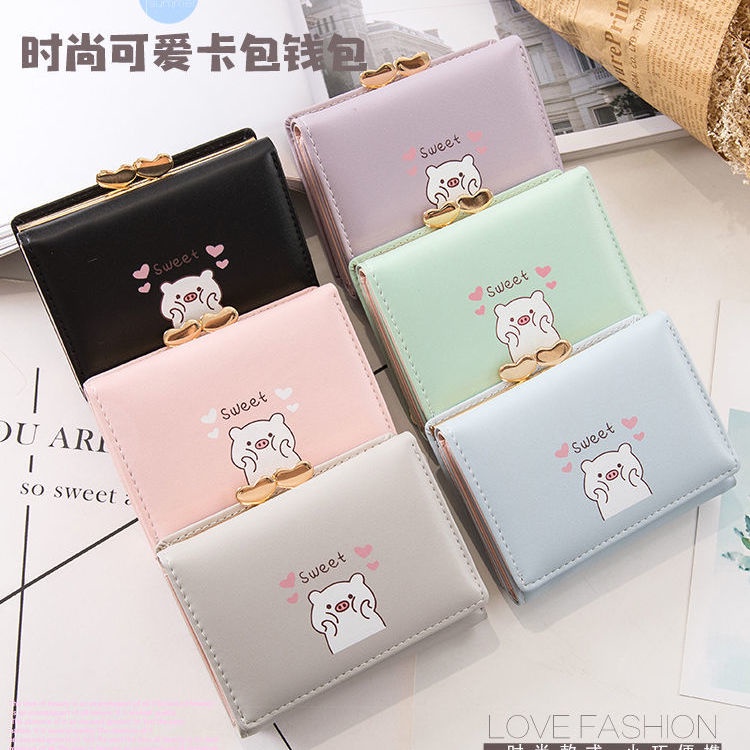 Sera Fried Chicken Cute~Ins Korean Girl Heart Wallet Female Short Student Versi Korea Multi-Fungsional Tiga Kali Lipat Dompet Koin Genggam