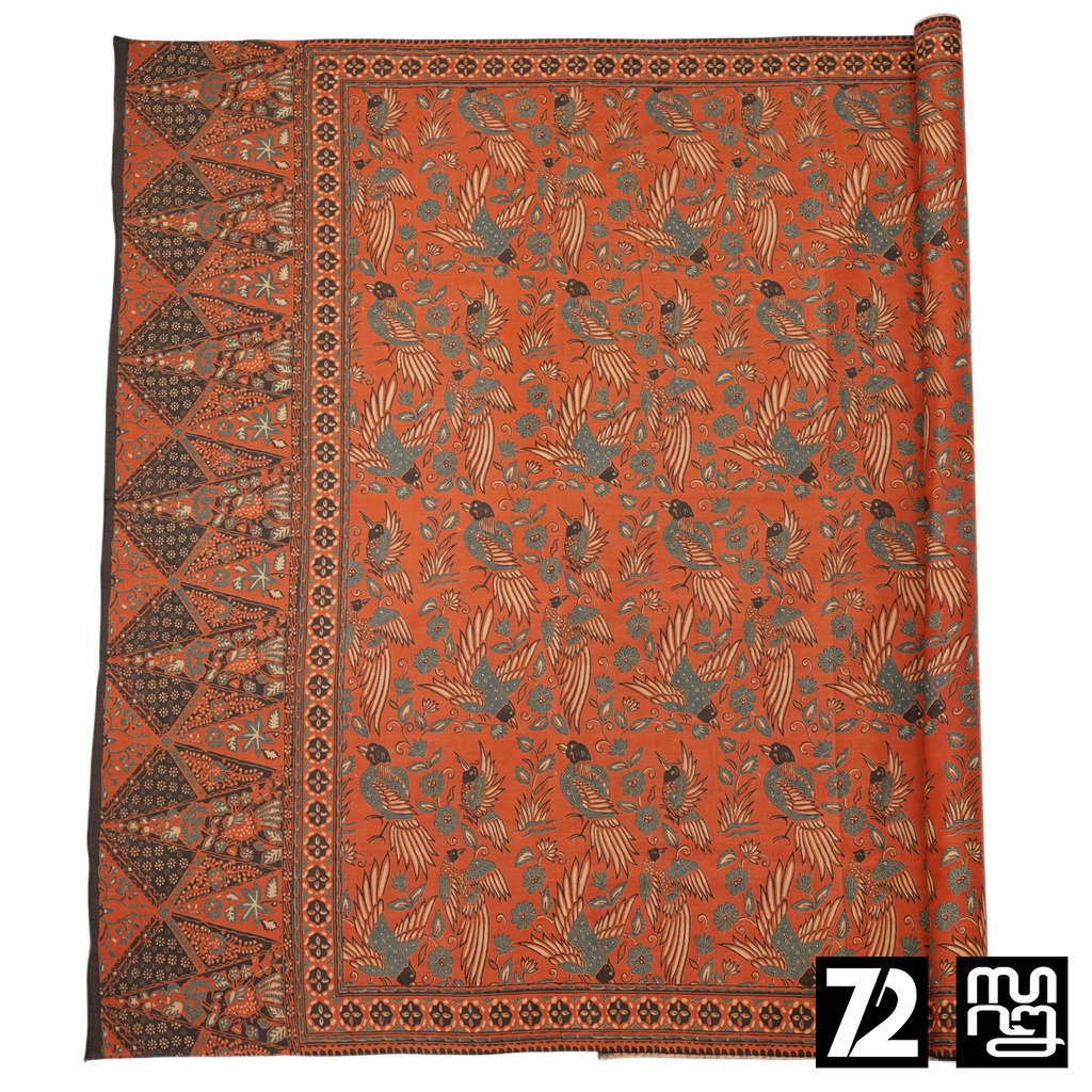 KAIN BATIK PREMIUM Bahan Katun Motif Burung Taman Warna Orange 721594 Cap 72 Jarik Jarit Samping Kebat Panjang Batik Katun Modern Premium Bahan Seragam Batik Pernikahan Kantor Keluarga Murah Kamen Jadi Batik Bali Lembaran