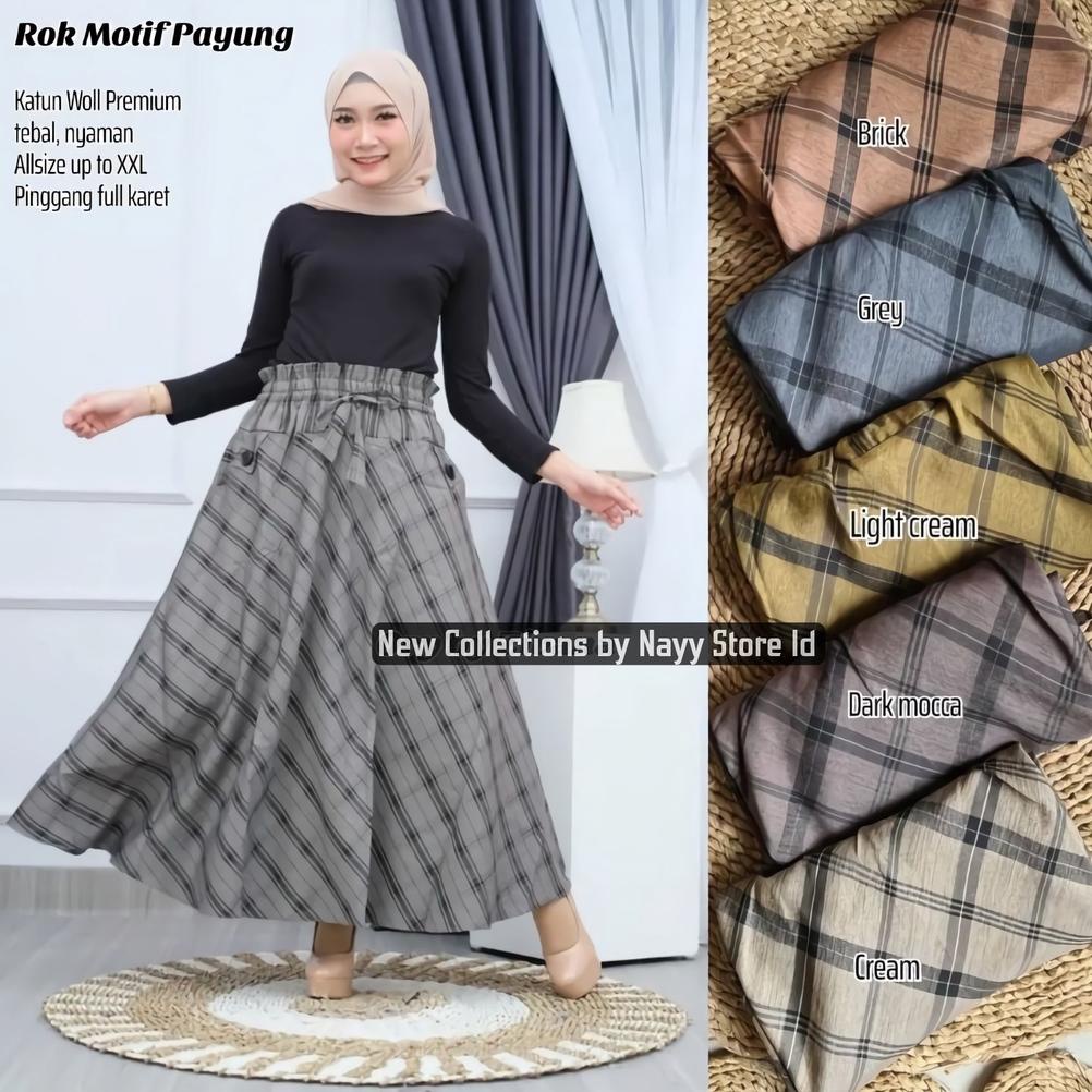 (Bayar Ditempat) Rok Skirt Payung Kotak Kotak Lebar Panjang Jumbo Fashion Bawahan Wanita Muslim Dewa