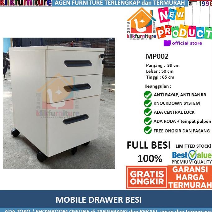 

New Sale Mobile Drawer Laci Dorong Filing Cabinet Besi 3 Laci + Roda Mp002 Sale