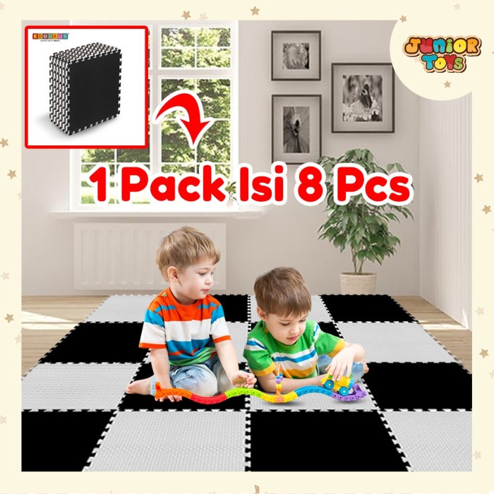 Karpet Puzzle Busa Edumats Polos Hitam Putih 8 Pcs