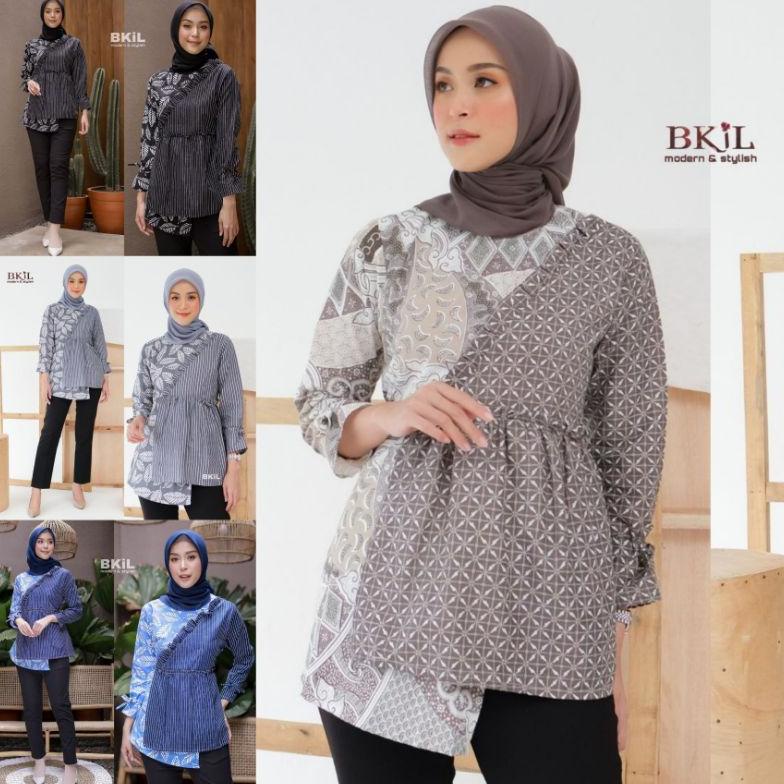 Terbaik Atasan Batik Wanita Blouse Batik Modern Baju Kerja M-L-XL Model Seragam Batik Kombinasi 