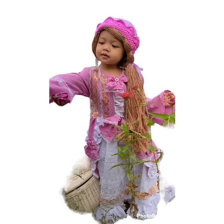 Topi rajut rambut panjang Princess lilac/Topi rambut palsu/crochet bucket hat princess lilac