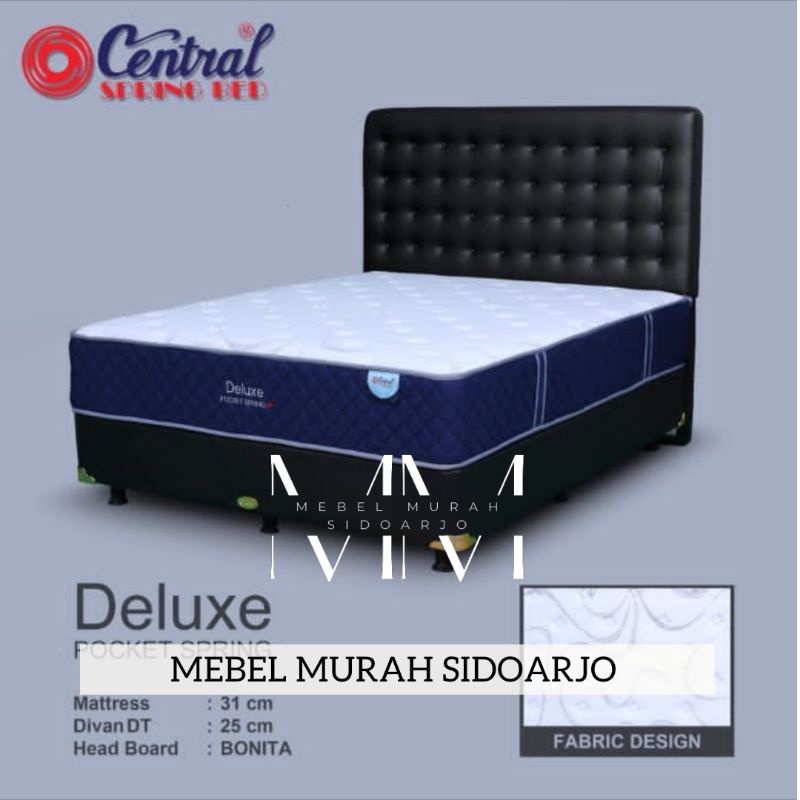 Set spring bed central deluxe pocket 90x200 120x200 160x200 180x200 terlaris termurah putih queen ki
