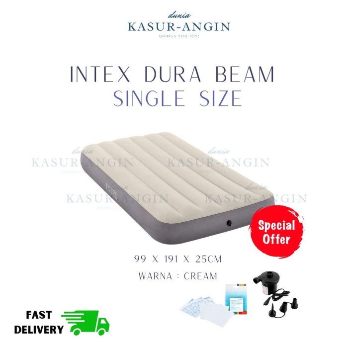 Terlaris Kasur Angin Intex Durabeam 64707 Single - Cream - Free Pompa Elektrik