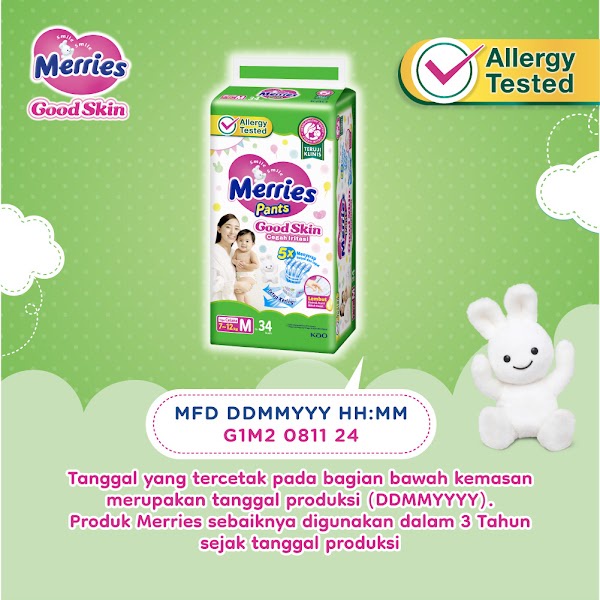 Merries Good Skin Pants Popok Perlengkapan Bayi M(7 - 12)kg Kurangi Risiko Alergi Pada Kulit Bayi Isi 32+2 Buah