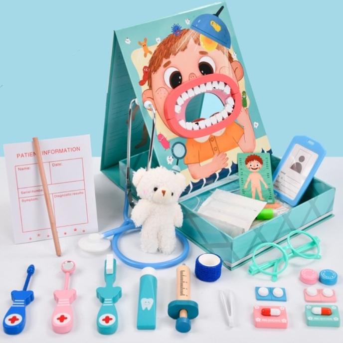 wooden dentist doctor set pretend play toys mainan dokter gigi anak