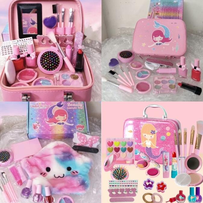 Mainan Make Up Anak Set Aman Mermaid Tas Alat Rias Kosmetik Perempuan