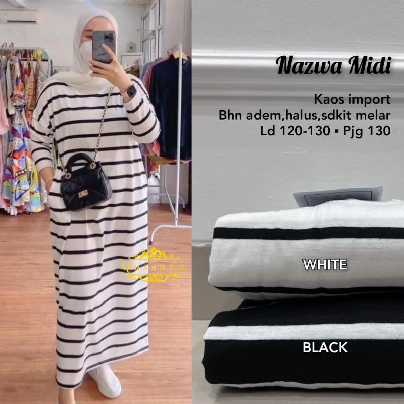 Nazwa Midi Dress Maxy Gamis Kaos Import Motif Garis Salur Oversize Jumbo Ld 120 Fit XXXL By Qaisara