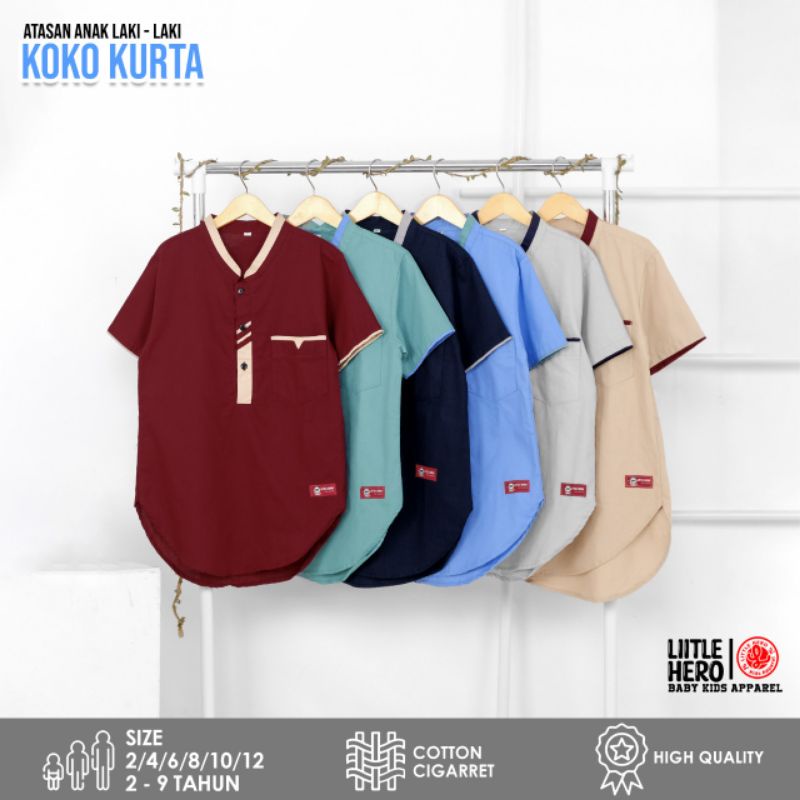 (COD) Baju Koko Anak Lengan Panjang Kemeja Kurta Anak Laki Laki Tanggung Remaja Usia 2-9 Tahun Casua