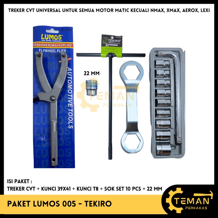 PAKET KOMPLIT Treker CVT LUMOS + KUNCI 39X41 + KUNCI T 8 TEKIRO + SOK SET KTP + MATA SOK 22 MM
