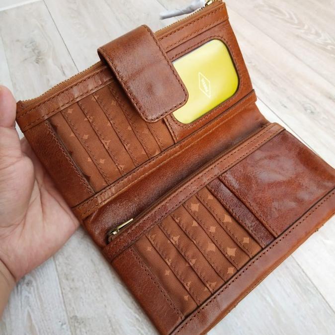 Dompet wanita original fossil Emory Clutch Saddle New with tag