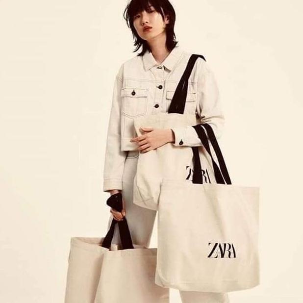 (ORIGINAL)TOTE BAG ZARA CANVAS SIZE 35 x 38 cm