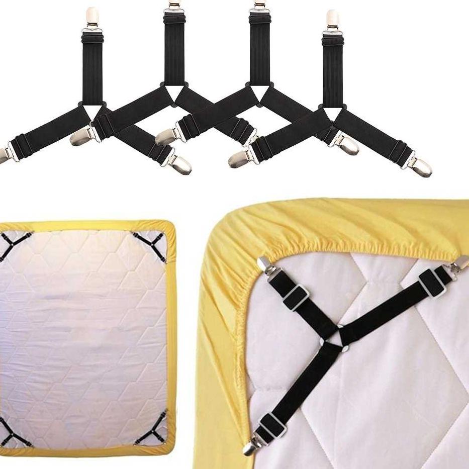 Buruan Dapetin 5l5KzSet 4 Pcs Penjepit Ujung Sprei Spre Kasur Anti Geser / Alat Jepit Penjepit Kait 