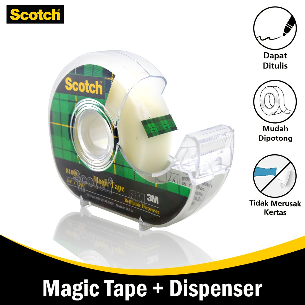 

3M Scotch Dispenser Isolasi / Selotip Transparan 1 Set Magic Tape Dobel Tip Dobel Tip Label 3M-810-D