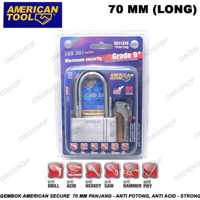 Gembok American Secure 70 mm Panjang - Anti Potong, Anti Acid - Strong tools n parts 54PR23