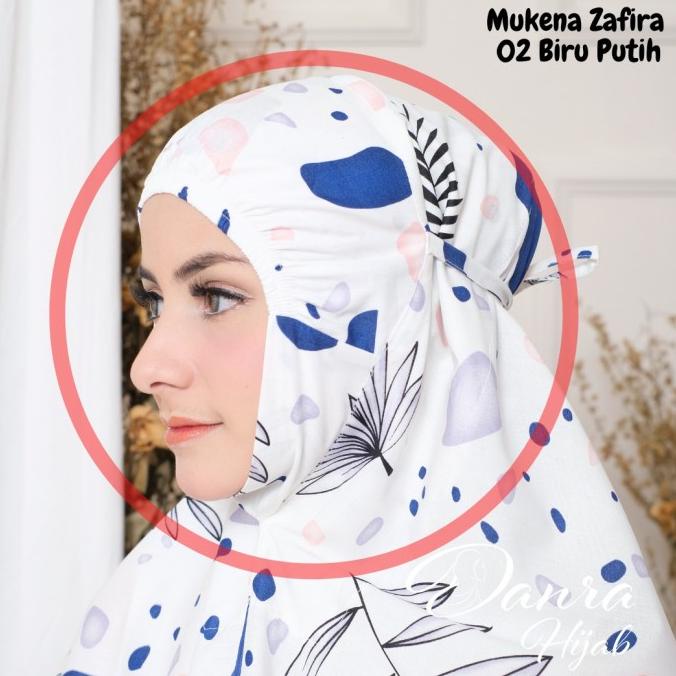 New Mukena Zafira 02 Biru Putih Shabby Chic Katun Adem Danra Hijab