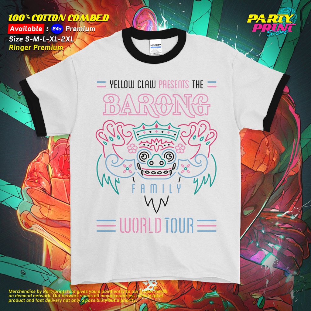 Partyprintstore Kaos Raglan 3/4 Ringer Tee Pria Band Yellow Claw Barong World Tour I