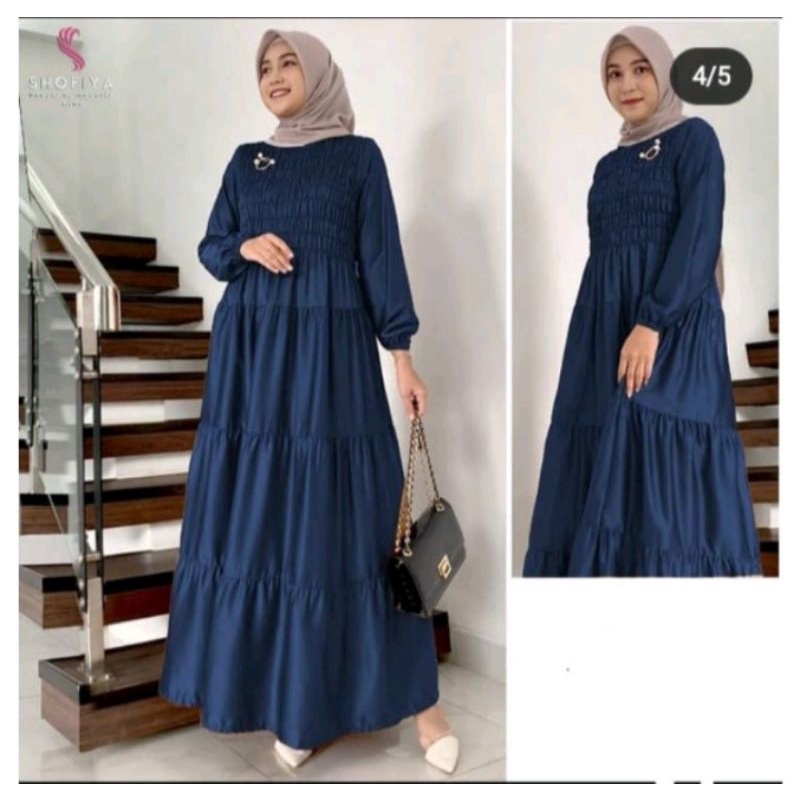 Gamis susun rayon amandah polos rempel wanita  Gamis rayon pemium