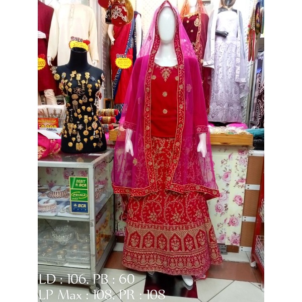 ORIGINAL Lehenga Bludru Baldu Baju Pengantin Pernikahan India Tinggal Pakai Sudah Jadi Ready Warna P