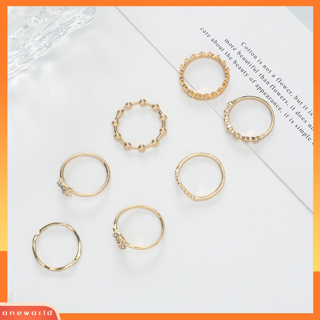 7 Pcs Cincin Geometris Bulan Bintang Aksen Berlian Imitasi Berkilau Untuk Wanita