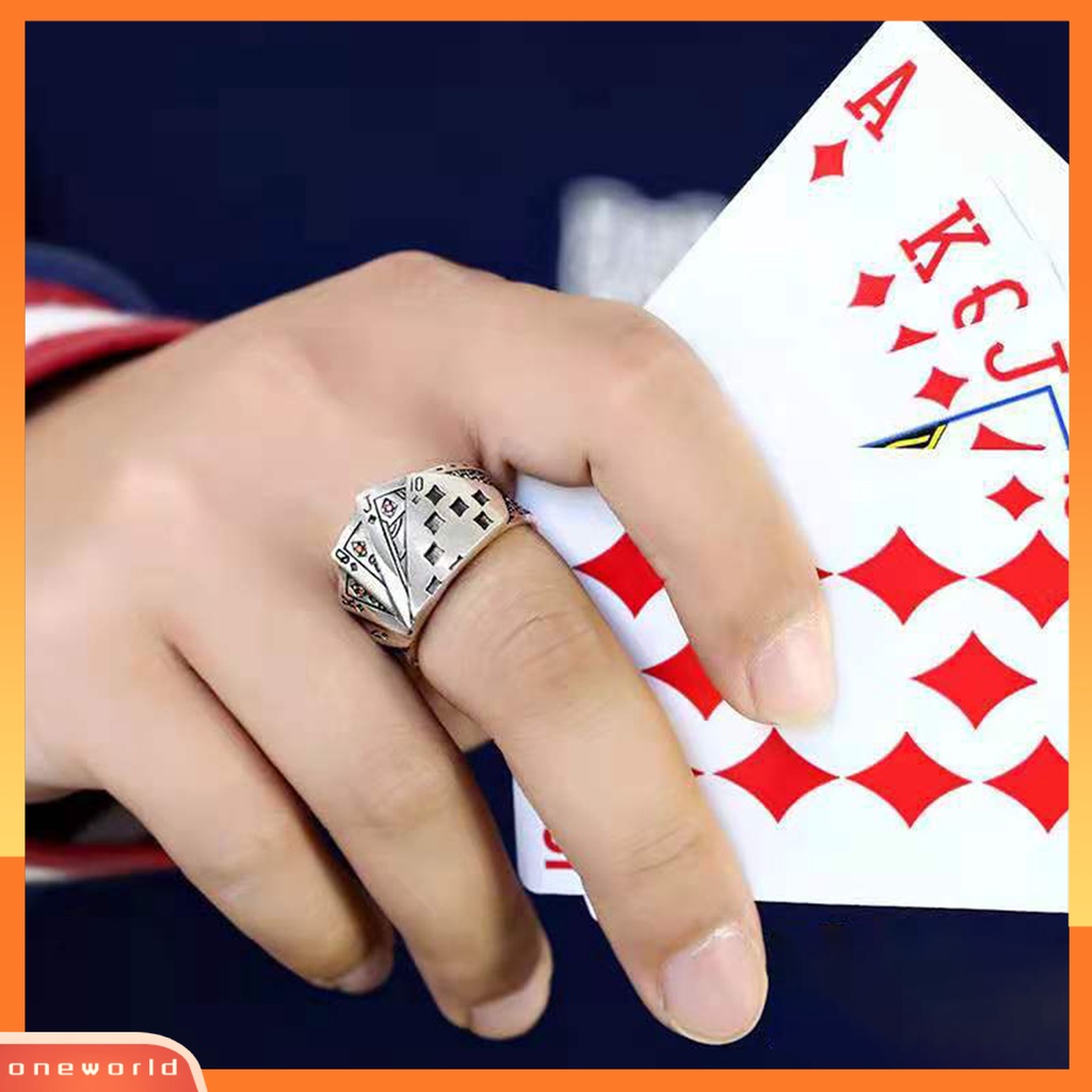 Cincin Model Terbuka Adjustable Desain Kartu Poker Ukir Gaya Retro Untuk Unisex