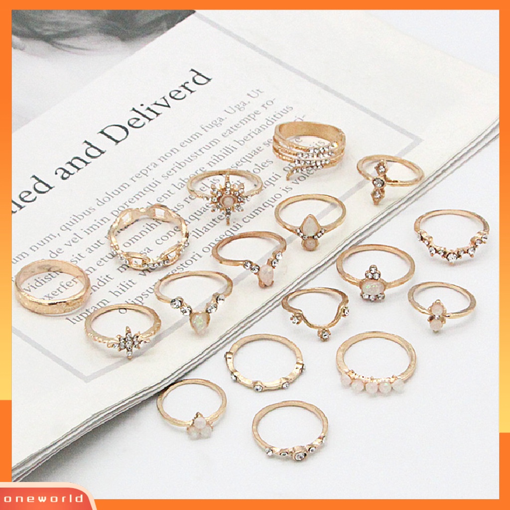 17pcs / set Cincin Buku Jari Aneka Bentuk Gaya Bohemian Untuk Wanita