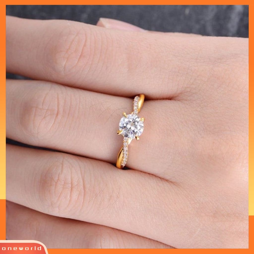 {oneworld} Wanita Elegan Penuh Berlian Imitasi Bertatahkan Cubic Zirconia Jari Cincin Perhiasan Pernikahan