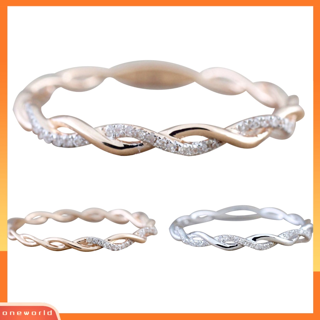 {oneworld} Cincin Wanita Bentuk Memutar Berlian Imitasi Hias Alloy Electroplate Finger Ring Jewelry Untuk Pertunangan