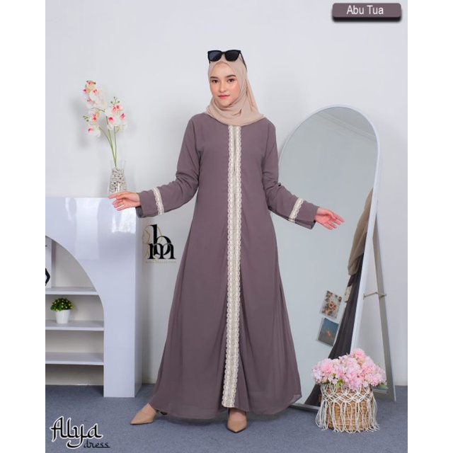 Gamis Ceruty babydoll ALYA BM polos dan motif ORLINE remaja modis busui abaya style ootd lebaran