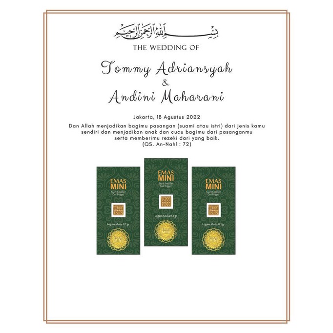 Kado Pernikahan Logam Mulia Emas Mini / Bingkai Mahar Pernikahan