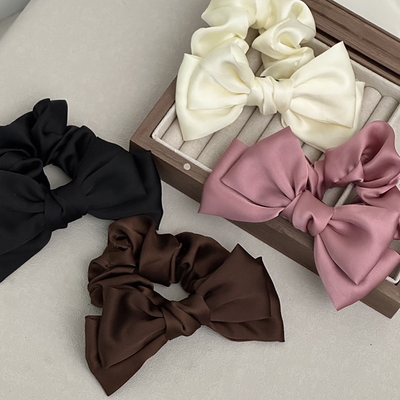 BOW KNOT SILK SCRUNCHIE IKAT KARET PONYTAIL RAMBUT MEDIUM RING KOREA SCRUNCHIES SATIN KAIN LEMBUT SOFT PITA SIMPUL KUNCIRAN RIBBON