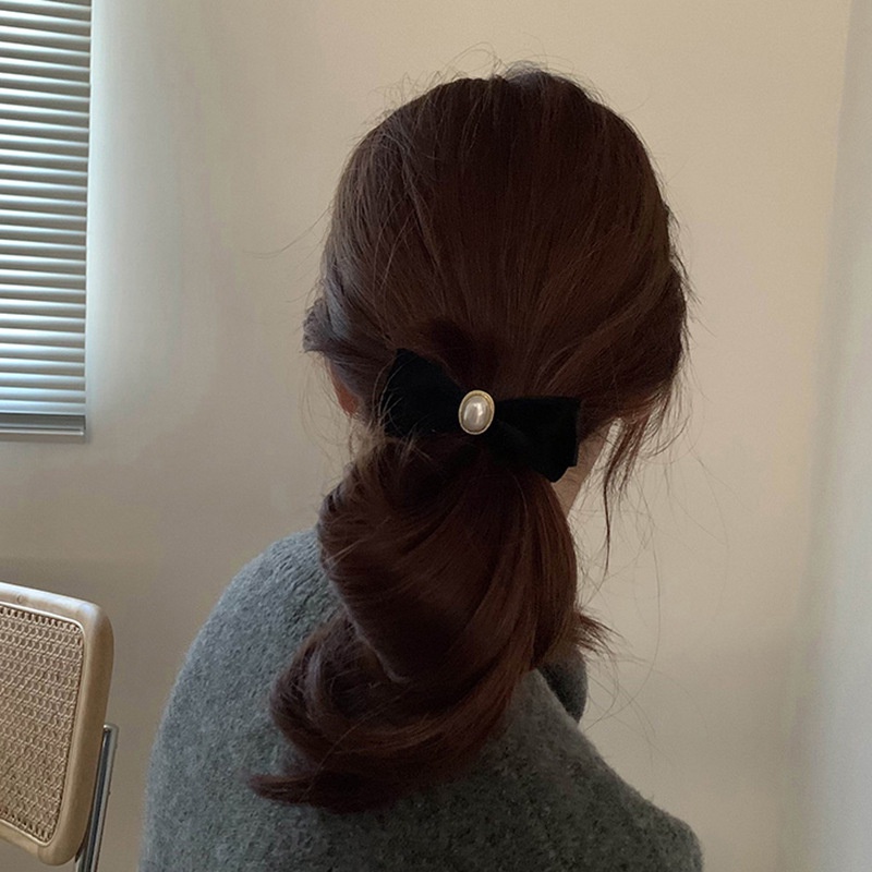 IKAT RAMBUT DOUBLE KARET ELASTIS KOREA PITA AKSESORIS WANITA FRENCH RETRO VINTAGE STYLE / KOREAN ELEGANT PONYTAIL HIGH END RUBBER BAND HAIR ELASTICS TIES RIBBON PEARL ACCESSORIES