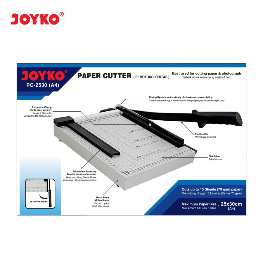 

Pemotong Kertas JOYKO PC-2530 Paper Cutter A4 PC2530